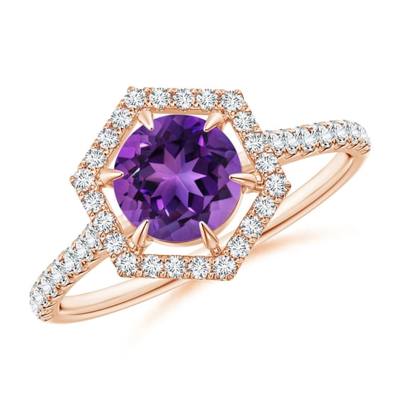 ANGARA Natural 0.8 Ct. Amethyst with Diamond Halo Ring in 14K Rose Gold for Women (Ring Size: 3.5)