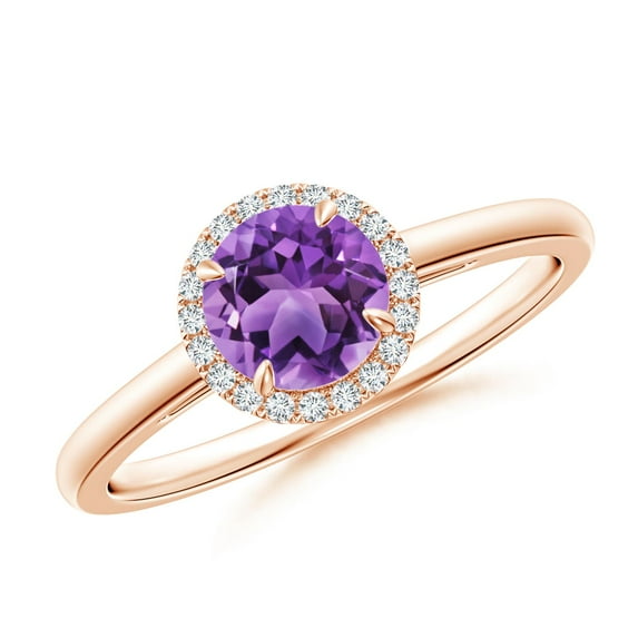 ANGARA Natural 0.8 Ct. Amethyst with Diamond Halo Ring in 14K Rose Gold for Women (Ring Size: 3)