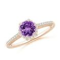 thumbnail image 1 of ANGARA Natural 0.8 Ct. Amethyst with Diamond Halo Ring in 14K Rose Gold for Women (Ring Size: 6.5), 1 of 9