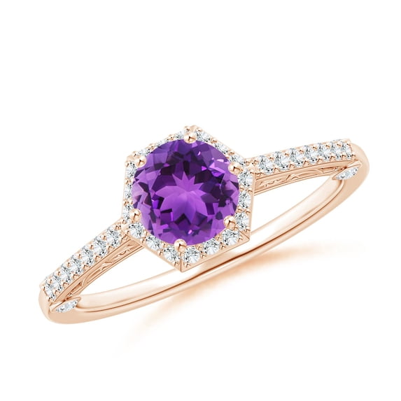 ANGARA Natural 0.8 Ct. Amethyst with Diamond Halo Ring in 14K Rose Gold for Women (Ring Size: 8.5)