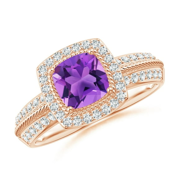 ANGARA Natural 0.8 Ct. Amethyst with Diamond Halo Ring in 14K Rose Gold for Women (Ring Size: 8)