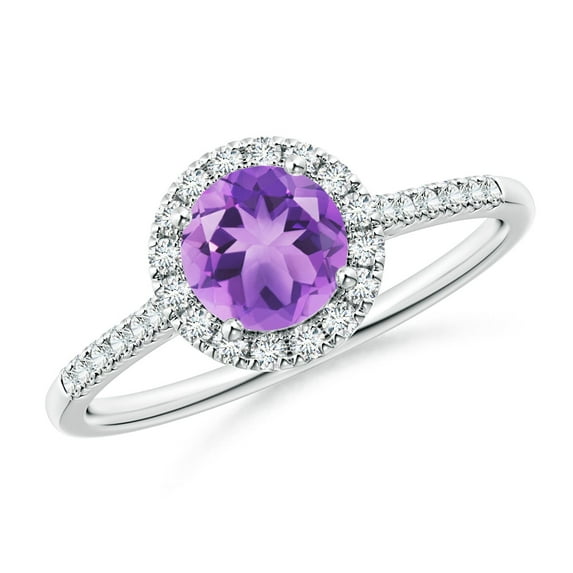 ANGARA Natural Round Amethyst Halo Ring with Diamond Accents in 14K White Gold for Women (Size-6mm) | February Birthstone, Birthday, Anniversary, Jewelry Gift for Women | Natural Amethyst Ring