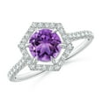 thumbnail image 1 of ANGARA Natural Round Amethyst Ring with Hexagonal Diamond Halo in 14K White Gold for Women (Size-6mm) | February Birthstone, Birthday, Anniversary, Jewelry Gift for Women | Natural Amethyst Ring, 1 of 9