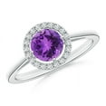 thumbnail image 1 of ANGARA Natural Floating Round Amethyst Ring with Diamond Halo in 14K White Gold for Women (Size-6mm) | February Birthstone, Birthday, Anniversary, Jewelry Gift for Women | Natural Amethyst Ring, 1 of 8