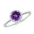 thumbnail image 1 of ANGARA Natural Round Amethyst Cathedral Ring with Diamond Halo in 14K White Gold for Women (Size-6mm) | February Birthstone, Birthday, Anniversary, Jewelry Gift for Women | Natural Amethyst Ring, 1 of 8