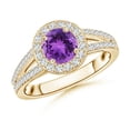 thumbnail image 1 of ANGARA Natural 0.8 Ct. Amethyst with Diamond Halo Ring in 14K Yellow Gold for Women (Ring Size: 11.5), 1 of 8