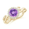 thumbnail image 1 of ANGARA Natural 0.8 Ct. Amethyst with Diamond Halo Ring in 14K Yellow Gold for Women (Ring Size: 11.5), 1 of 10
