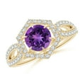 thumbnail image 1 of ANGARA Natural 0.8 Ct. Amethyst with Diamond Halo Ring in 14K Yellow Gold for Women (Ring Size: 3), 1 of 10