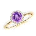 thumbnail image 1 of ANGARA Natural 0.8 Ct. Amethyst with Diamond Halo Ring in 14K Yellow Gold for Women (Ring Size: 3), 1 of 9
