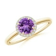 thumbnail image 1 of ANGARA Natural Round Amethyst Cathedral Ring with Diamond Halo in 14K Yellow Gold for Women (Size-6mm) | February Birthstone, Birthday, Anniversary, Jewelry Gift for Women | Natural Amethyst Ring, 1 of 9