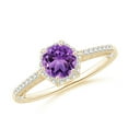 thumbnail image 1 of ANGARA Natural Round Amethyst Hexagonal Halo Ring with Filigree in 14K Yellow Gold for Women (Size-6mm) | February Birthstone, Birthday, Anniversary, Jewelry Gift for Women | Natural Amethyst Ring, 1 of 9