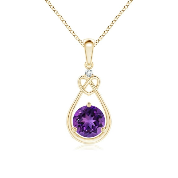 ANGARA Natural Amethyst Knotted Heart Pendant with Diamond in 14K Yellow Gold for Women (Size-6mm) | February Birthstone, Birthday, Anniversary, Jewelry Gift for Women | Natural Amethyst Necklace