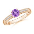 thumbnail image 1 of ANGARA Natural 0.8 Ct. Amethyst with Diamond Side Stones Ring in 14K Rose Gold for Women (Ring Size: 8), 1 of 7