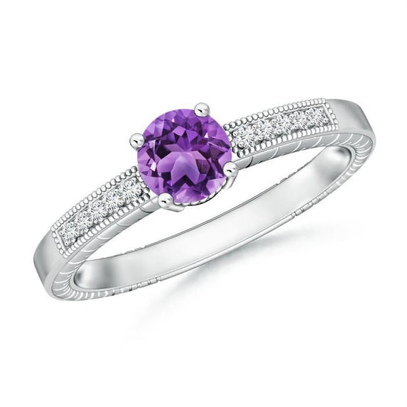 ANGARA Natural 0.8 Ct. Amethyst with Diamond Side Stones Ring in 14K White Gold for Women (Ring Size: 5)