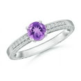 thumbnail image 1 of ANGARA Natural 0.8 Ct. Amethyst with Diamond Side Stones Ring in 14K White Gold for Women (Ring Size: 7.5), 1 of 8