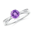 thumbnail image 1 of ANGARA Natural Tapered Shank Amethyst Solitaire Ring with Diamonds in 14K White Gold for Women (Size-6mm) | February Birthstone, Birthday, Anniversary, Jewelry Gift for Women | Natural Amethyst Ring, 1 of 8