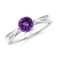 thumbnail image 1 of ANGARA Natural Tapered Shank Amethyst Solitaire Ring with Diamonds in 925 Sterling Silver for Women (Size-6mm) | February Birthstone, Anniversary, Jewelry Gift for Women | Natural Amethyst Ring, 1 of 8