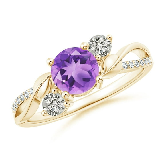 ANGARA Natural 0.8 Ct. Amethyst with Diamond Three Stone Ring in 14K Yellow Gold for Women (Ring Size: 3.5)