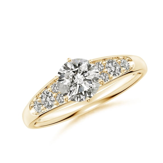 ANGARA Natural Diamond Engagement Ring with Accents in 14K Yellow Gold for Women (Size-6mm| Color-K| Clarity-I3) | April Birthstone, Anniversary, Jewelry Gift for Women | Natural Diamond Ring