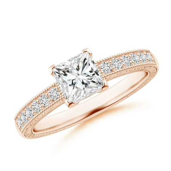 ANGARA Natural Princess Cut Diamond Ring in 14K Rose Gold for Women (Size-5.2mm| Color-H| Clarity-SI2) | April Birthstone, Anniversary, Jewelry Gift for Women | Natural Diamond Ring