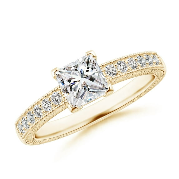 ANGARA Natural Princess Cut Diamond Ring in 14K Yellow Gold for Women (Size-5.2mm| Color-I-J| Clarity-I1-I2) | April Birthstone, Anniversary, Jewelry Gift for Women | Natural Diamond Ring