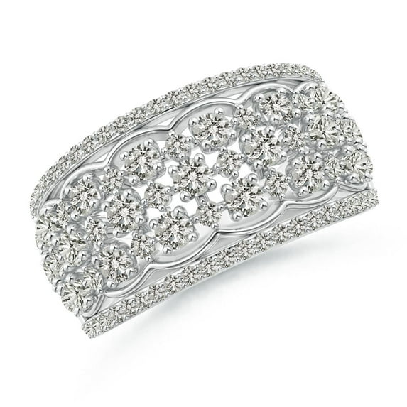 ANGARA Natural Edwardian Style Diamond Lace Pattern Broad Anniversary Ring in 14K White Gold for Women (Size-2.2mm| Color-K| Clarity-I3) | Anniversary, Jewelry Gift for Women | Natural Diamond Ring