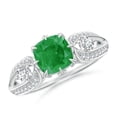 thumbnail image 1 of ANGARA Natural 0.85 Ct. Emerald with Diamond Vintage Inspired Ring in 14K White Gold for Women (Ring Size: 9.5), 1 of 10