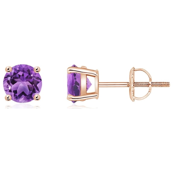 ANGARA Natural Basket-Set Round Amethyst Studs in 14K Rose Gold for Women (Size-5mm) | February Birthstone, Birthday, Anniversary, Jewelry Gift for Women | Natural Amethyst Earrings