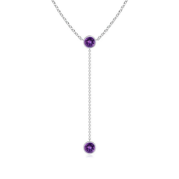 ANGARA Natural Bezel-Set Round Amethyst Lariat Style Necklace in 14K White Gold for Women (Size-5mm) | February Birthstone, Birthday, Anniversary, Jewelry Gift for Women | Natural Amethyst Necklace