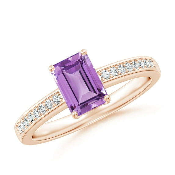 ANGARA Natural 0.9 Ct. Amethyst with Diamond Classic Ring in 14K Rose Gold for Women (Ring Size: 10.5)
