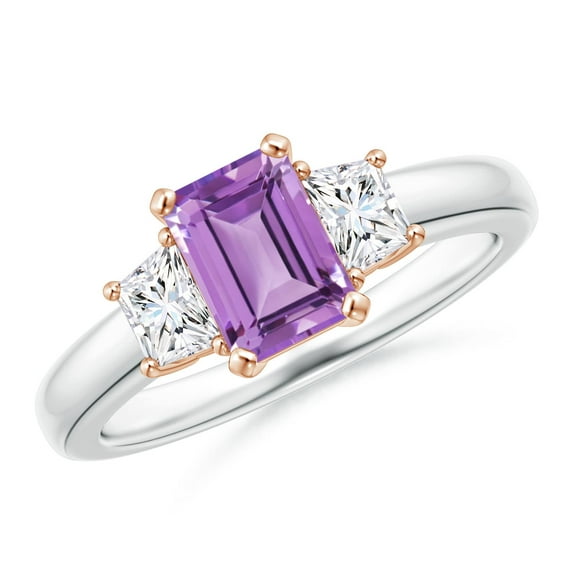 ANGARA Natural 0.9 Ct. Amethyst with Diamond Classic Ring in 14K Rose & White Gold for Women (Ring Size: 9.5)