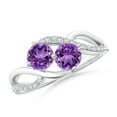 thumbnail image 1 of ANGARA Natural Round Amethyst Two Stone Bypass Ring with Diamonds in 925 Sterling Silver for Women (Size-5mm) | February Birthstone, Anniversary, Jewelry Gift for Women | Natural Amethyst Ring, 1 of 9