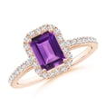 thumbnail image 1 of ANGARA Natural Emerald-Cut Amethyst Halo Ring in 14K Rose Gold for Women (Size-7x5mm) | February Birthstone, Birthday, Anniversary, Jewelry Gift for Women | Natural Amethyst Ring, 1 of 8