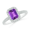thumbnail image 1 of ANGARA Natural Emerald-Cut Amethyst Halo Ring in 14K White Gold for Women (Size-7x5mm) | February Birthstone, Birthday, Anniversary, Jewelry Gift for Women | Natural Amethyst Ring, 1 of 8
