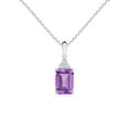 thumbnail image 1 of ANGARA Natural Emerald-Cut Amethyst Pendant with Diamond Trio in 14K White Gold for Women (Size-7x5mm) | February Birthstone, Birthday, Anniversary, Jewelry Gift for Women | Natural Amethyst Necklace, 1 of 9