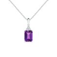 thumbnail image 1 of ANGARA Natural Emerald-Cut Amethyst Pendant with Diamond Trio in 925 Sterling Silver for Women (Size-7x5mm) | February Birthstone, Anniversary, Jewelry Gift for Women | Natural Amethyst Necklace, 1 of 8