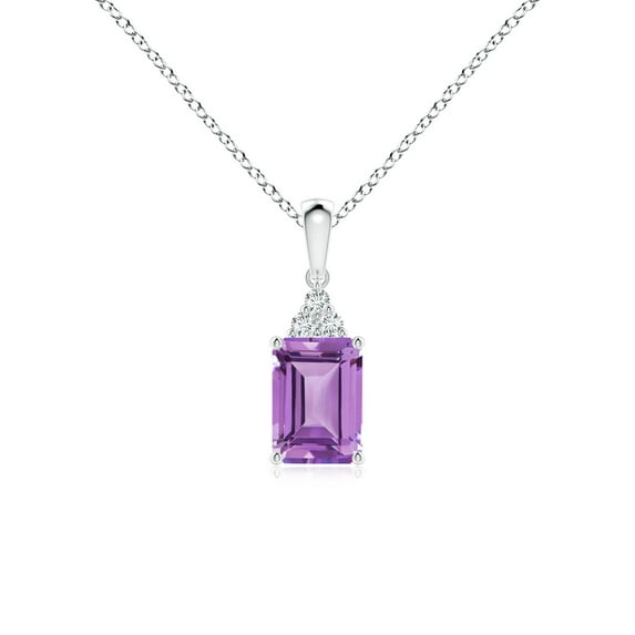 ANGARA Natural Emerald-Cut Amethyst Pendant with Diamond Trio in 925 Sterling Silver for Women (Size-7x5mm) | February Birthstone, Anniversary, Jewelry Gift for Women | Natural Amethyst Necklace