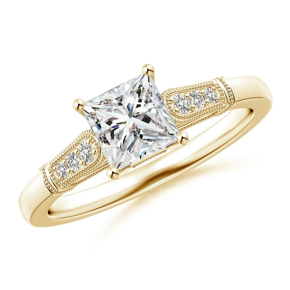 ANGARA Natural Diamond Ring with Milgrain in 14K Yellow Gold for Women (Size-5.4mm| Color-I-J| Clarity-I1-I2) | April Birthstone, Anniversary, Jewelry Gift for Women | Natural Diamond Ring