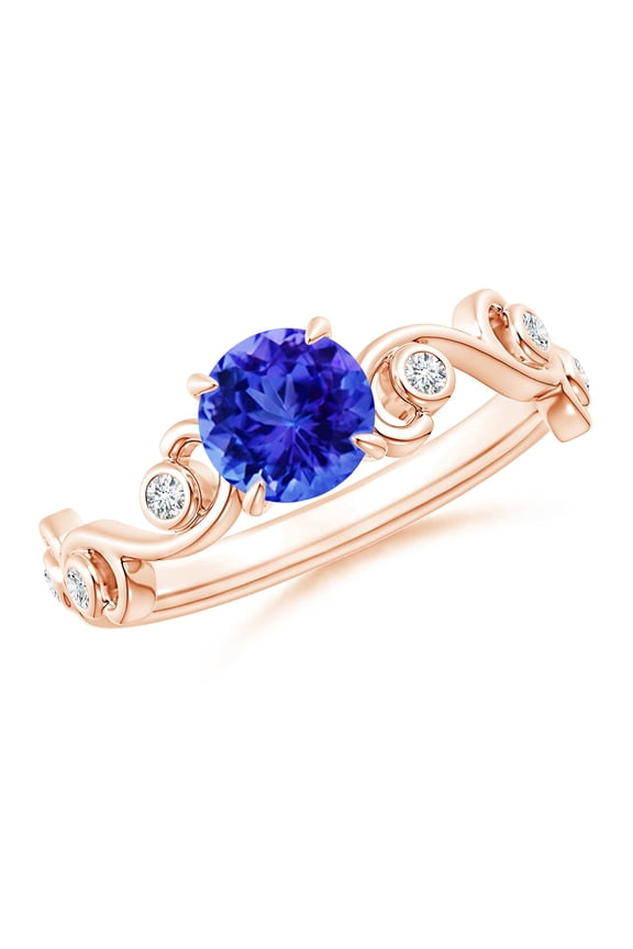 Natural Tanzanite and Diamond Ivy Scroll Engagement Ring in 14K Rose Gold for Women (Size-6mm) | December Birthstone, Birthday, Anniversary, Jewelry Gift for Women | Natural Tanzanite Ring