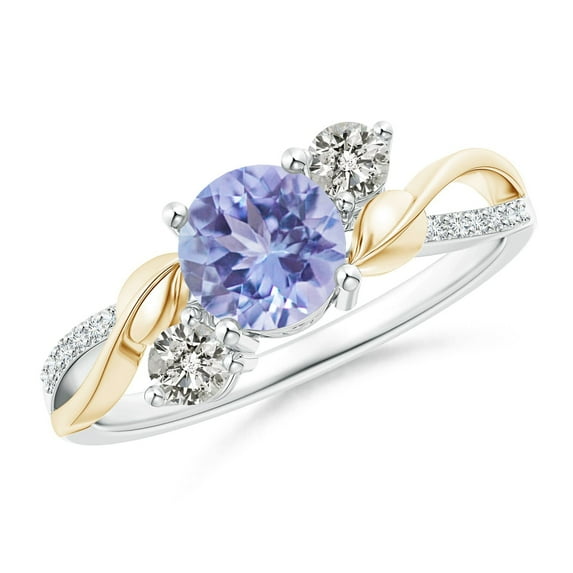 ANGARA Natural Tanzanite and Diamond Twisted Vine Ring in 14K White & Yellow Gold for Women (Size-6mm) | December Birthstone, Birthday, Anniversary, Jewelry Gift for Women | Natural Tanzanite Ring