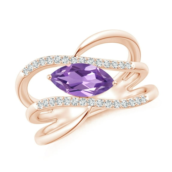 ANGARA Natural Diagonal Marquise Amethyst Ribbon Shank Ring in 14K Rose Gold for Women (Size-10x5mm) | February Birthstone, Birthday, Anniversary, Jewelry Gift for Women | Natural Amethyst Ring