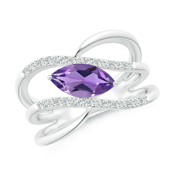 ANGARA Natural Diagonal Marquise Amethyst Ribbon Shank Ring in 14K White Gold for Women (Size-10x5mm) | February Birthstone, Birthday, Anniversary, Jewelry Gift for Women | Natural Amethyst Ring