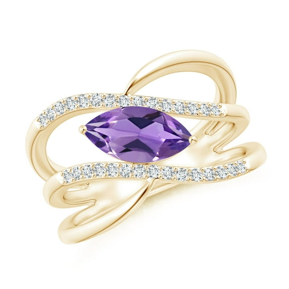 ANGARA Natural Diagonal Marquise Amethyst Ribbon Shank Ring in 14K Yellow Gold for Women (Size-10x5mm) | February Birthstone, Birthday, Anniversary, Jewelry Gift for Women | Natural Amethyst Ring