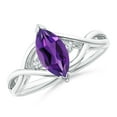 thumbnail image 1 of ANGARA Natural Criss-Cross Marquise Amethyst Solitaire Ring with Diamonds in 14K White Gold for Women (Size-10x5mm) | February Birthstone, Anniversary, Jewelry Gift for Women | Natural Amethyst Ring, 1 of 9