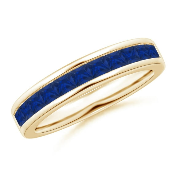ANGARA Natural 1.04 Ct Channel Set Square Sapphire Half Eternity Ring in 14K Yellow Gold for Women (Size-2.4mm) | September Birthstone, Anniversary, Jewelry Gift for Women | Natural Sapphire Ring