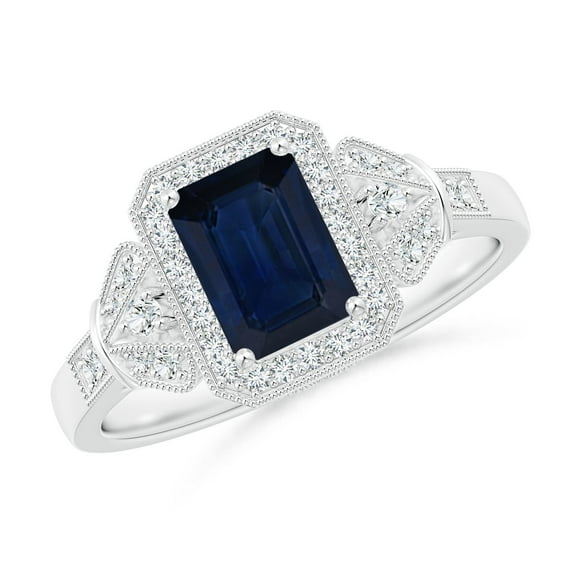 ANGARA Natural 1.05 Ct Aeon Sapphire Halo Engagement Ring with Milgrain in 14K White Gold for Women (Size-7x5mm) | September Birthstone, Anniversary, Jewelry Gift for Women | Natural Sapphire Ring
