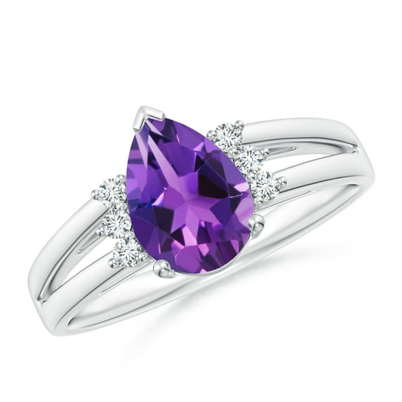 ANGARA Natural 1.05 Ct. Amethyst with Diamond Classic Ring in 14K White Gold for Women (Ring Size: 3)