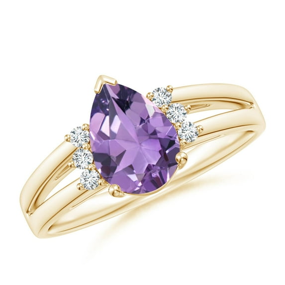 ANGARA Natural Pear 1.05 ct Amethyst Ring with Triple Diamond Accents in 14K Yellow Gold for Women (Size-9x6mm) | February Birthstone, Anniversary, Jewelry Gift for Women | Natural Amethyst Ring