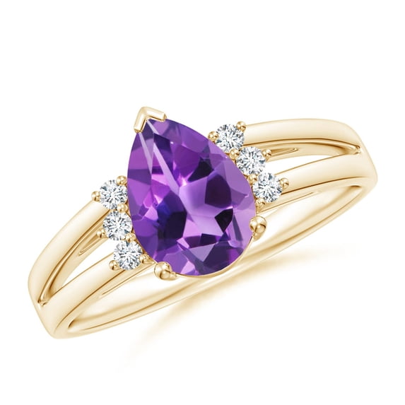 ANGARA Natural Pear 1.05 ct Amethyst Ring with Triple Diamond Accents in 14K Yellow Gold for Women (Size-9x6mm) | February Birthstone, Anniversary, Jewelry Gift for Women | Natural Amethyst Ring