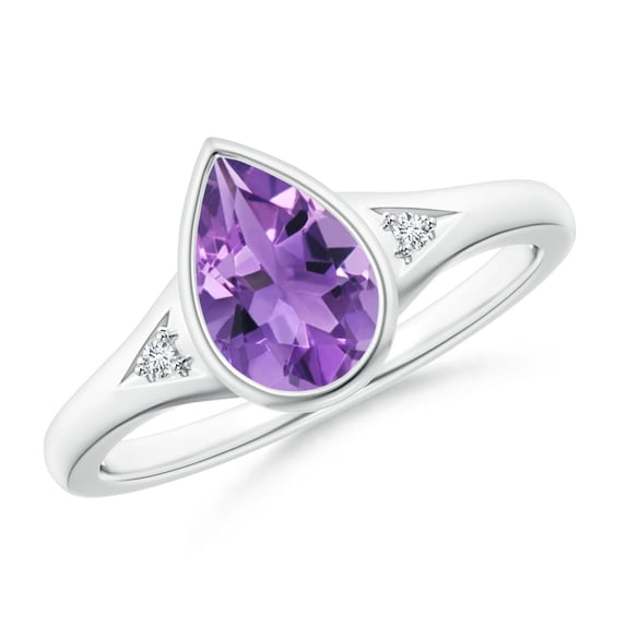 ANGARA Natural Pear-Shaped 1.05 ct Amethyst Ring with Diamonds in 925 Sterling Silver for Women (Size-9x6mm) | February Birthstone, Anniversary, Jewelry Gift for Women | Natural Amethyst Ring